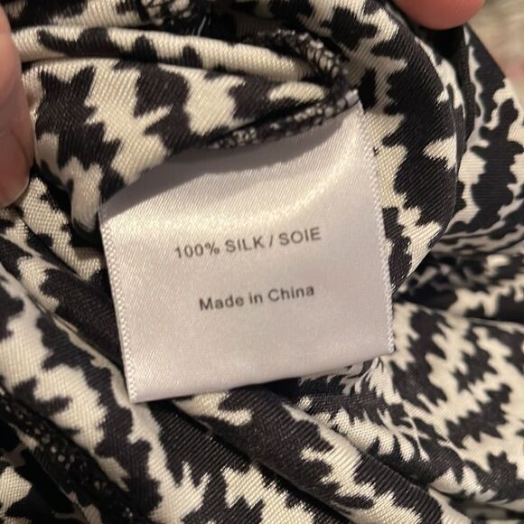 Tory Burch Black Print 100% Silk Cowl Neck Ruching Drape Stretch Bodycon Dress S - Picture 7 of 8